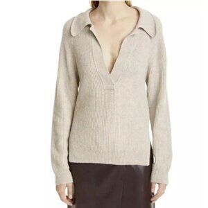 Nanushka Bambi V-neck Sweater ribbed polo wool cashmere beige women’s Medium